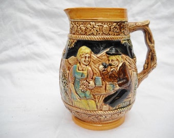 Vintage German Style Ceramic Beer Pitcher Made in Japan 7 3/4"Tall