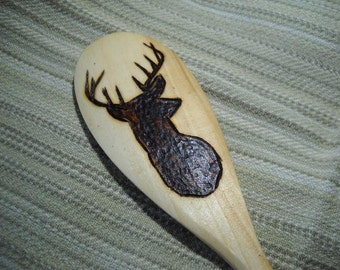 Deer Head Wooden Spoon Wood Burned Pyrography