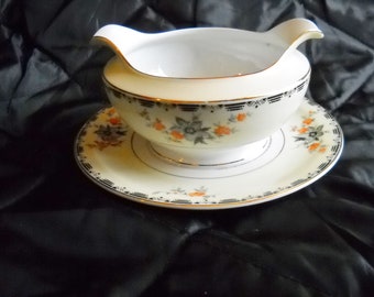 Gravy Boat with Attached Underplate Barclay by TK Thun Bohemia Czechoslovakia China