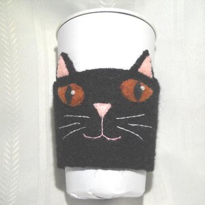 Black Cat Felted Coffee Cozy image 2