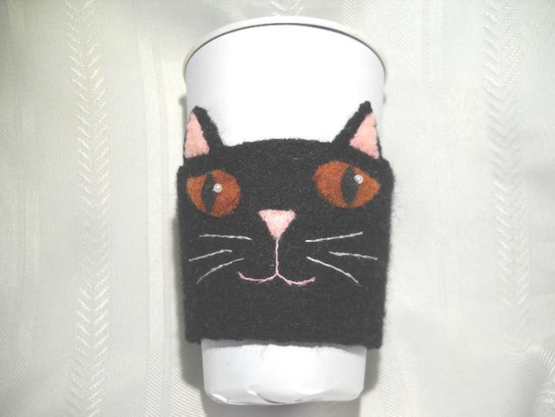 Black Cat Felted Coffee Cozy image 2