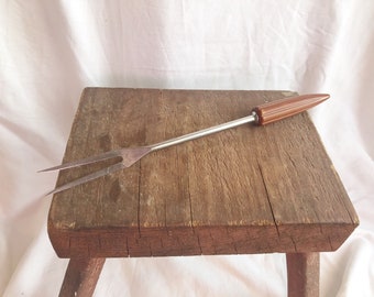 Vintage Androck Stainless Butterscotch Bakelite Bullet Handle 12" Serving Fork