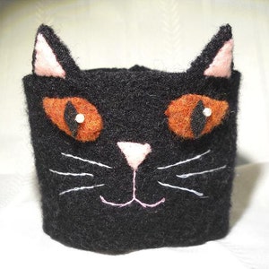 Black Cat Felted Coffee Cozy