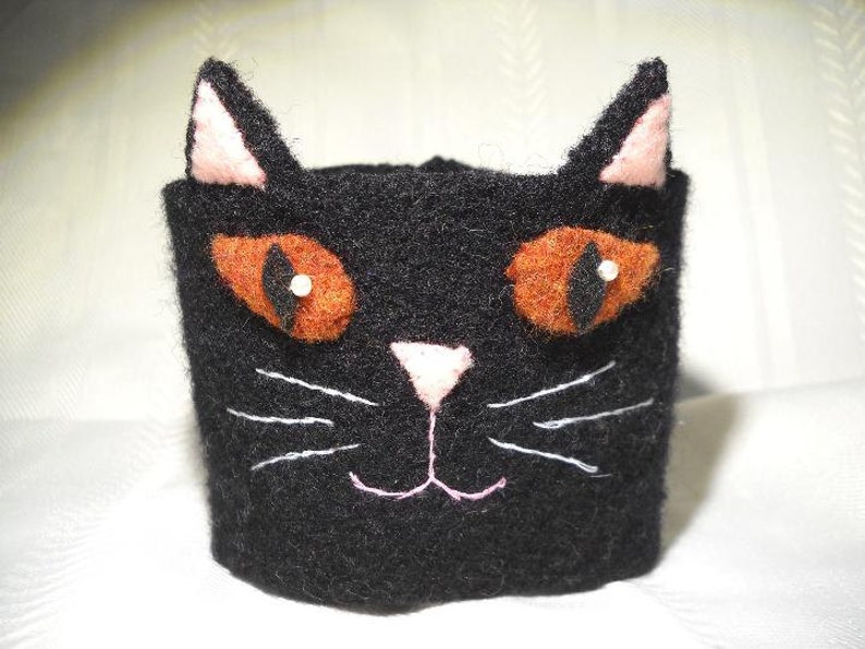 Black Cat Felted Coffee Cozy image 1