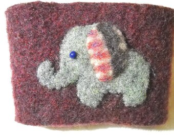 Elephant Felted Coffee Cozy