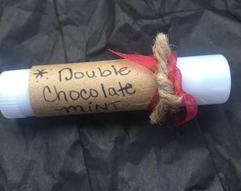 Double Chocolate Mint Lip Balm. All Natural Ingredients. Including real Organic Cocoa and Peppermint. Luxurious, Sweet and  Moisturizing.