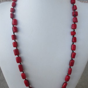 Red Coral Necklace. Hand Knotted on Brown Cord. Non Metal. Coral Beads are 1/2 inch. Waterproof. Adjusts in Size from a 22 up to 30. image 4