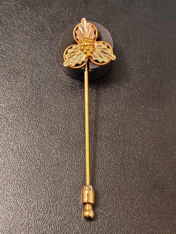 Landstrom 10K Black Hills Gold Pin Horse Shoe Four Leaf Clover Tie Tack Chain Bar display picture 1