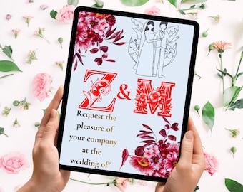 Editable Wildflower Wedding Invitation Template, Minimalist Boho Marriage Invite, Instant Canva Download