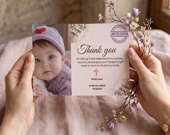 Baby Photo Baptism Thank You Card Template (Digital Download)
