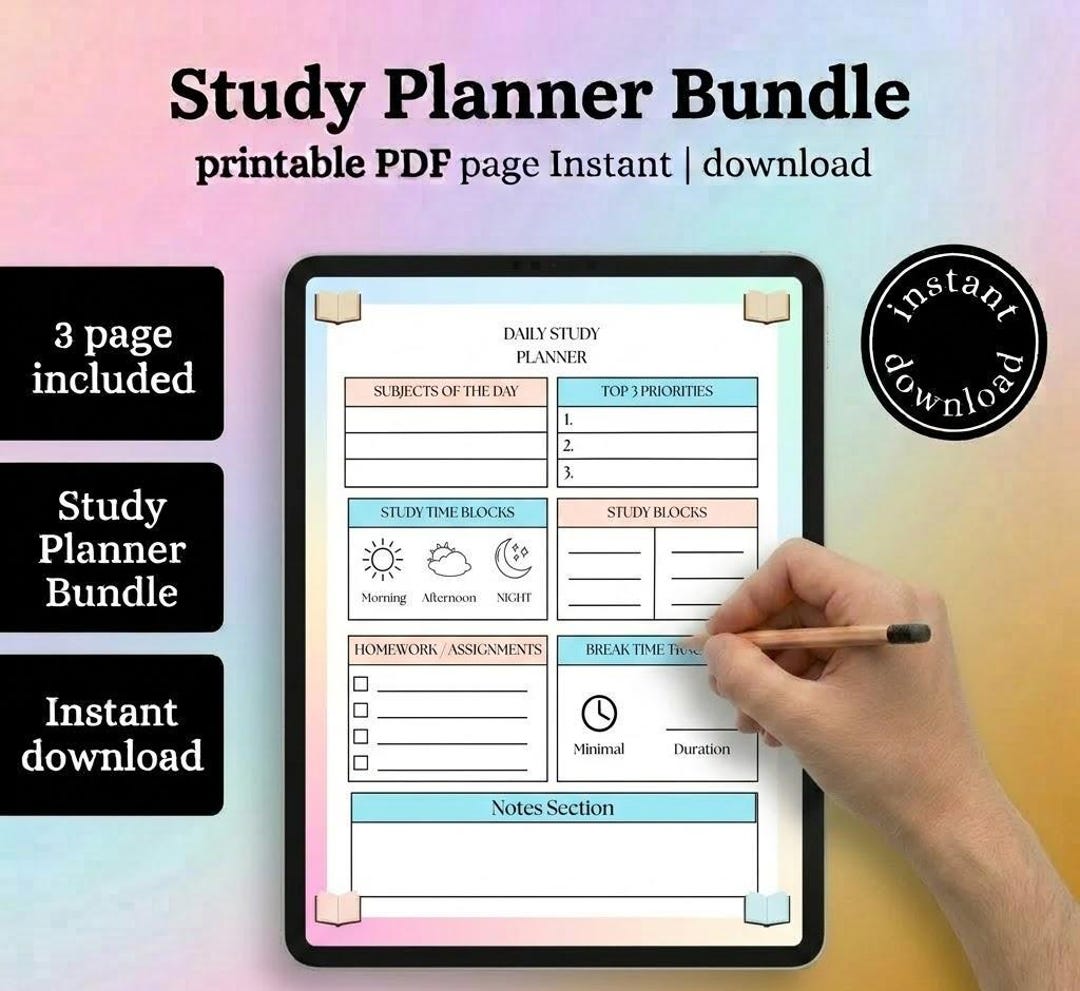 Study Planner Bundle Printable | Student Planner PDF | Daily Weekly ...