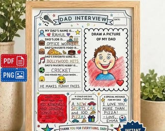 Dad Interview Printable Card, Kids Draw Father's Day Activity Sheet, Instant Download PDF