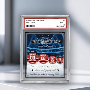Cartão colecionável Hockey No. 1 Dad Man & Kids 2D, placa de acrílico personalizada, presente de dia dos pais, presente personalizado para pai do hóquei