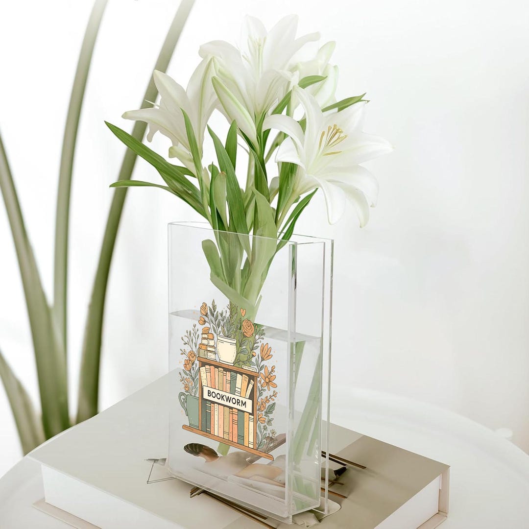 Bookworm Window Display Bookworm Book Vase Acrylic Display With Floral Design – Perfect for ...