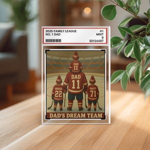 Hockey n° 1 papa grand-père homme et enfants style carte à collectionner personnalisé bloc acrylique, cadeau d'anniversaire de fête des pères pour amateur de hockey joueur de hockey