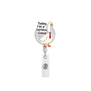 Aujourd'hui, je suis une oie sérieuse en bobine, une oie rigolote dans une pince à cravate pour infirmières, enseignants, personnel de bureau, jolie idée cadeau pour porte-badge de travail