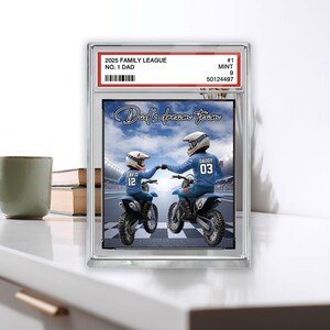 Bloc acrylique personnalisé de style carte à collectionner de motocross n° 1, papa et fils, cadeau de fête des pères pour papa de motocross ou amateur de course