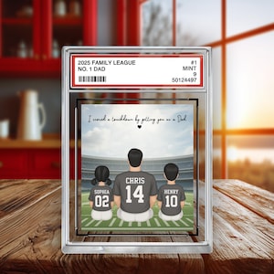 Regalo del Día del Padre, Tarjeta coleccionable 2D de papá y niños, número 1 del fútbol, placa acrílica personalizada, regalo para papá del fútbol.
