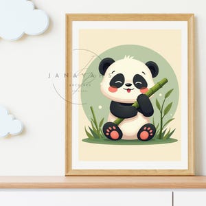 Panda Nursery Wall Art – Bamboo Bear Printable – Cute Animal Baby Room Decor – Digital Download