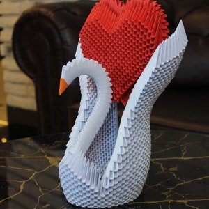 Cigno origami 3D - cigno - bianco - rosso