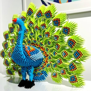 Pavone origami 3D - pavone - verde - blu