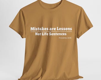 Camiseta unisex inspiradora, Los errores son lecciones, Camiseta motivacional, Ropa con cita positiva, Camiseta que aprende de los errores, Lecciones de vida