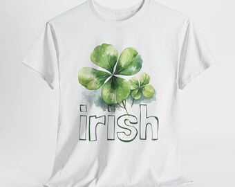 Camiseta unisex de algodón grueso para el día de San Patricio, camiseta con gráfico de trébol, ropa festiva irlandesa, camiseta de la suerte de los irlandeses, camiseta de trébol verde, camiseta de San Patricio