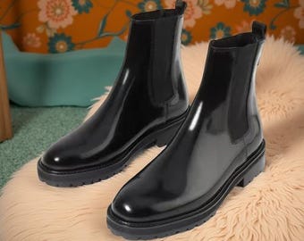 Handmade Black Leather Pointed Toe Cuban Heel Boots - Etsy Canada