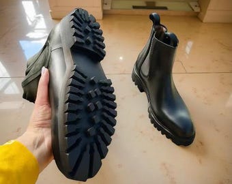 Handmade Men’s Black Leather Chelsea Boots | Round Toe Ankle Boots | Custom Dress Boot for Him