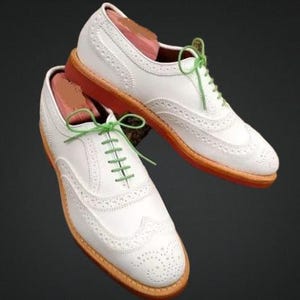 Handmade Men&#39;s Oxford White leather With Brogue Toe Dress Formal Shoes
