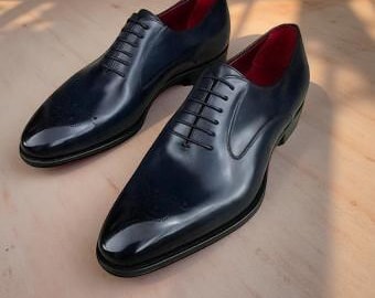 Bespoke handmade navy blue leather oxford lace up dress formal Wedding men Shoes