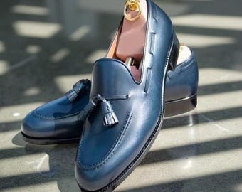 Fiori Di Lusso Navy Blue Suede Penny Loafers Dress Shoes - Etsy display picture 1