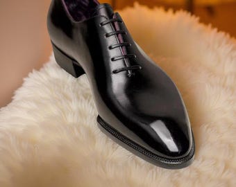 Handgemaakte zwarte volledig gesneden echt leer Oxford veterschoenen heren!