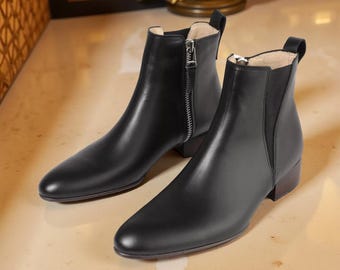 Handmade Black Leather Pointed Toe Cuban Heel Boots - Etsy