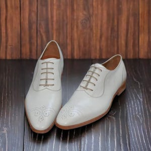 Handmade Men White Leather Shoes, Men White Party Shoes, Men Dress Shoes