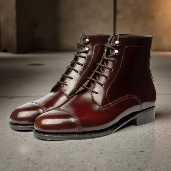 Handmade Men Burgundy Leather Stylish Ankle Lace Up Dress Boots, Business Boots