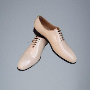 IK Handmade Shoes Men Cream Color Oxford Leather Shoe Formal Lace Up Dress Shoe