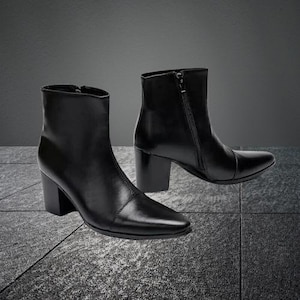 Men Handmade Leather Chelsea Boots Point Toe Cuban Heel Ankle High