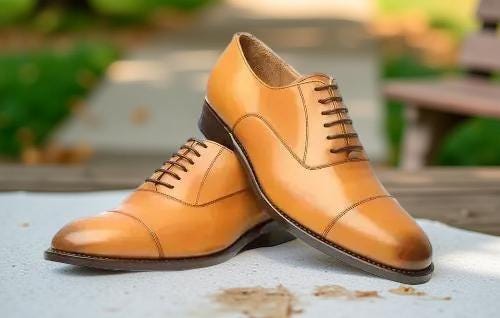 Elegant Tan Leather Men\'s Oxfords Mens Smart Formal Patent Oxford Tan Shoes Shiny Laced  main image 2