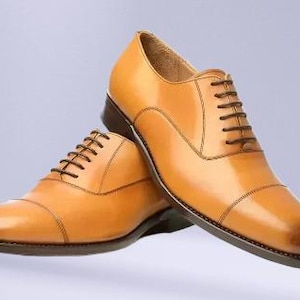 Handmade Men&#39;s Light Tan Leather Oxford Dress Business Shoes For Mens