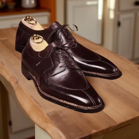 mens brown square toe dress shoes Brown Crocodile-Embossed Leather Cap-Toe Oxfords