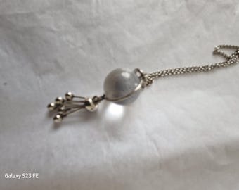 Miniature Crystal Ball with Sterling Silver Tasselled Ring and chain for Map Dowsing, Scrying or Meditation