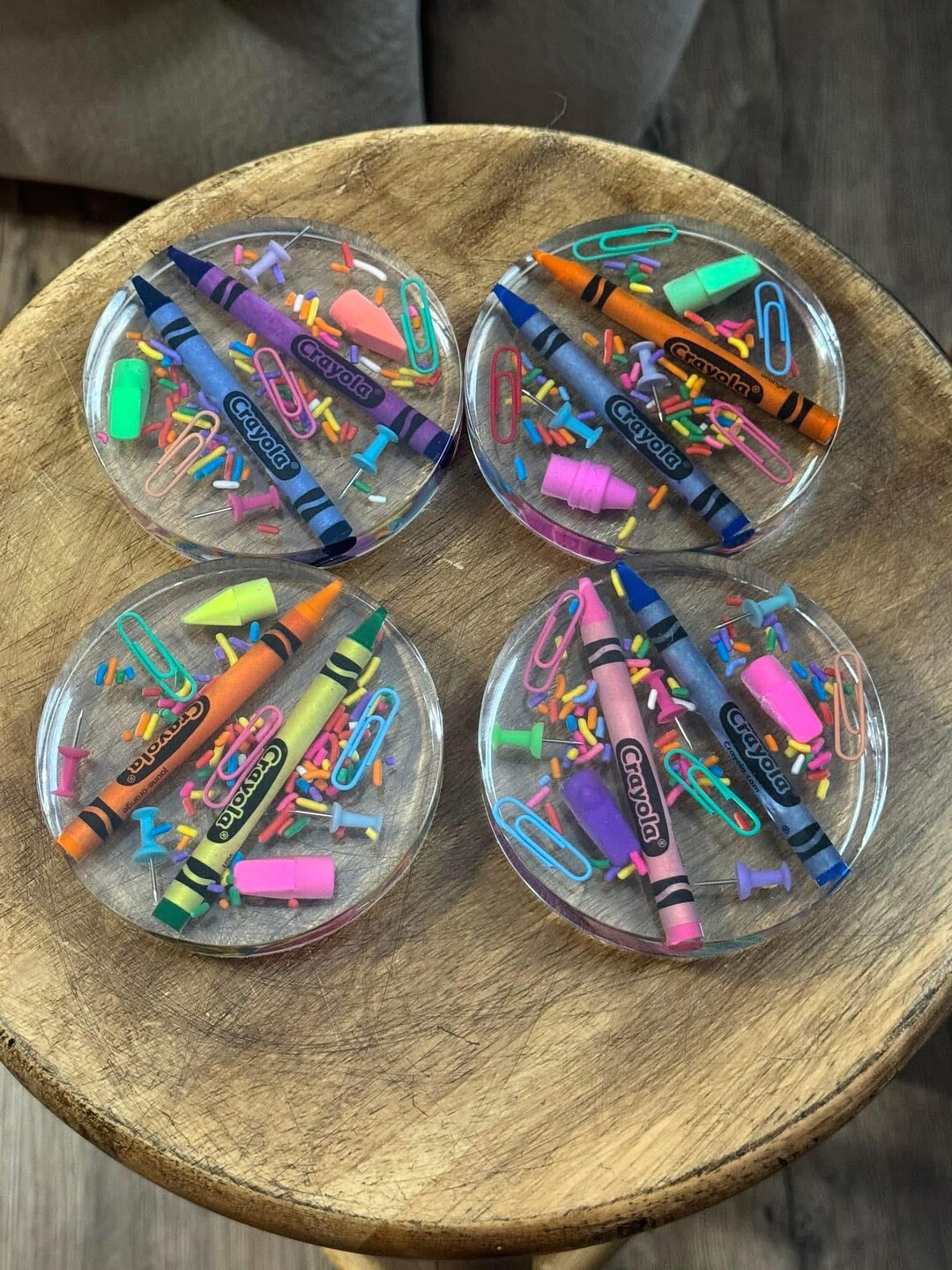 Handmade Epoxy Resin Teacher Coasters: Crayon School Supplies - Etsy