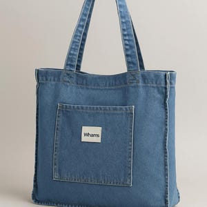 Handgemachte Einkaufstasche aus Upcycled Denim - Großer umweltfreundlicher Blue Jeans Schulter-Shopper mit Tasche