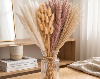 100 Stiele Pampasgras Dekor mit Bunny Tails Trockenblumen für Boho Hochzeit Home Decor