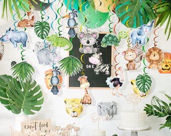 Jungle Animal Wild oder Farm One Party Dekorationen 30er Pack Foil Hängende Swirls für Safari Geburtstag Baby Shower