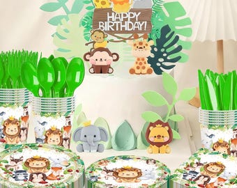 175-teiliges Dschungel-Tierparty-Geschirr-Set Safari-Babyparty-Teller-Servietten für 25 Gäste