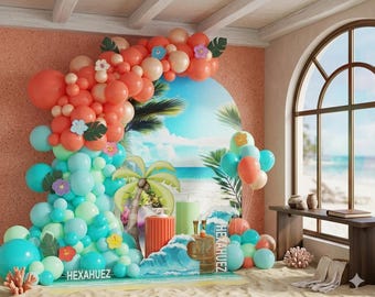 137 Stück Moana Geburtstagspartyzubehör Ballonbogen-Kit mit tropischen Luau-Luftballons und Hibiskusdekor