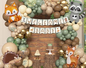167-teiliges Waldtier-Babyparty-Ballon-Girlanden-Kit mit Willkommens-Baby-Bannerdekor