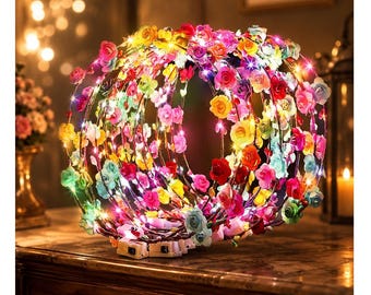 24 Stück LED Blumenkronen-Stirnbänder - Leuchtende Blumenkranz-Stirnbänder für Frauen / Mädchen, Hochzeit, Strandparty, Geburtstag, Cosplay, Halloween-Geschenke